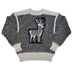 Lillunn‎ Unn of Norway Handknit Wool Sweater Fair Isle Mens 2XL Cream Black